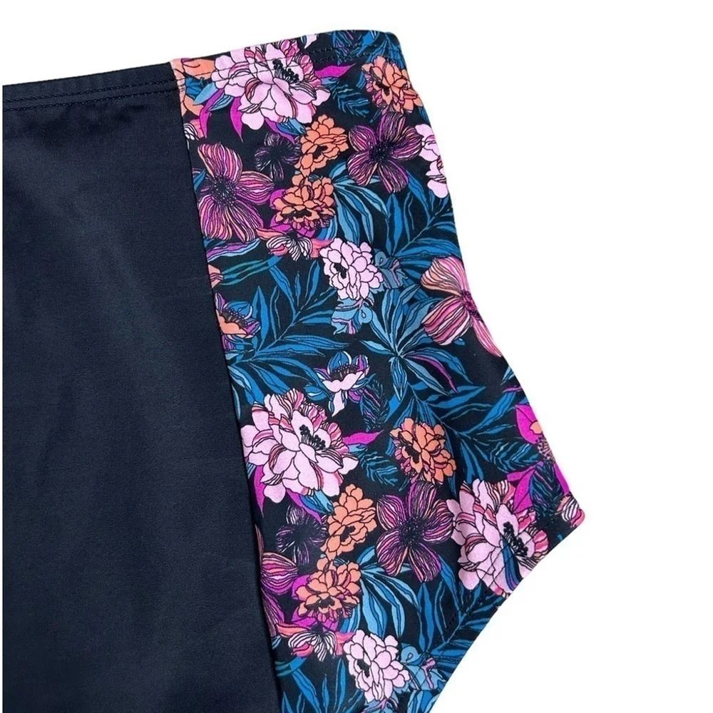 Venus Black Floral Print Maximum Shaping High-Waist Swim Bikini Bottom Size 18